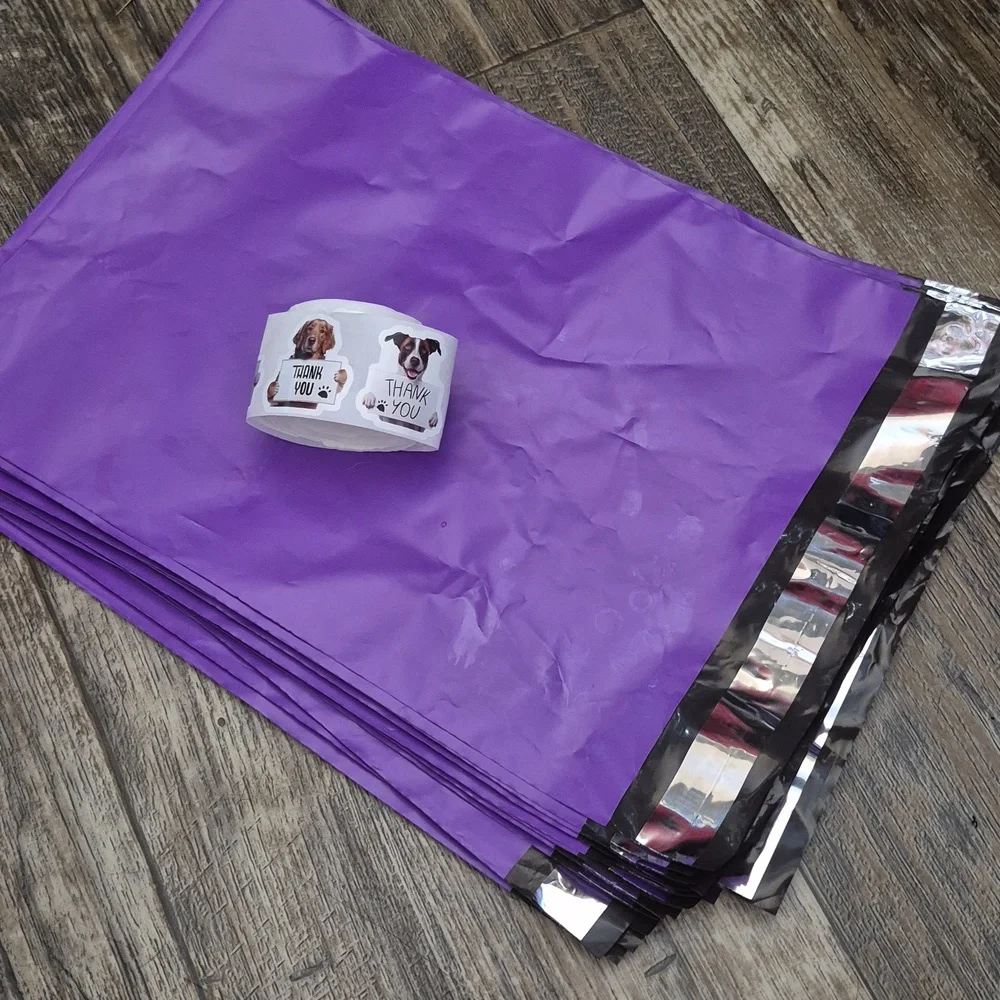 Poly Mailers & Thank You Stickers Set Purple Mailers Dog Stickers 10x12